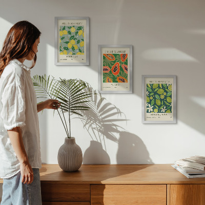 3-piece wall art set Fruity patterns of lemons, papayas, and limes