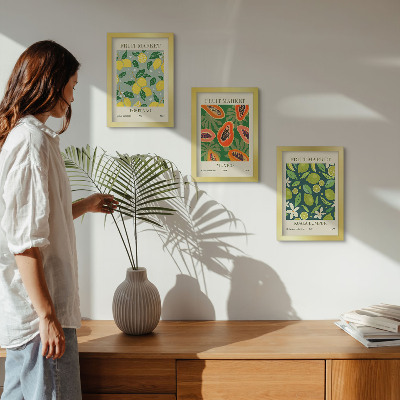 3-piece wall art set Fruity patterns of lemons, papayas, and limes