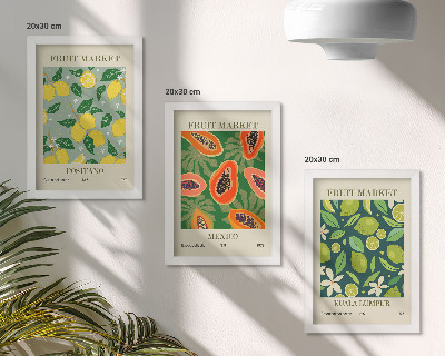 3-piece wall art set Fruity patterns of lemons, papayas, and limes