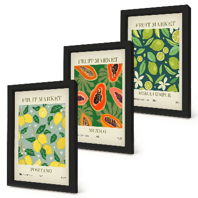 3-piece wall art set Fruity patterns of lemons, papayas, and limes