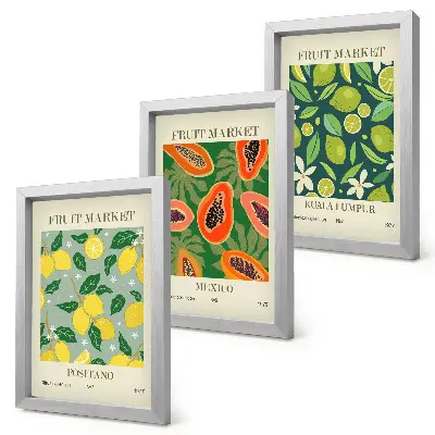 3-piece wall art set featuring fruity patterns of lemons, papayas, and limes