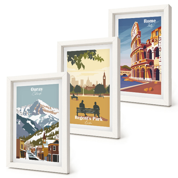 Photo frame wall The mountains in Ouray Park in London The Colosseum in Rome