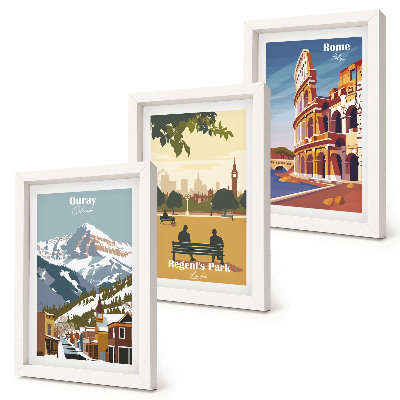 Photo frame wall The mountains in Ouray Park in London The Colosseum in Rome
