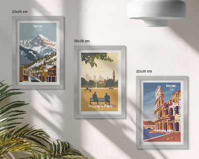 Photo frame wall The mountains in Ouray Park in London The Colosseum in Rome