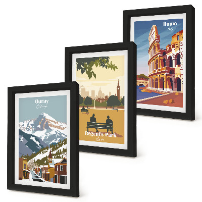 Photo frame wall The mountains in Ouray Park in London The Colosseum in Rome
