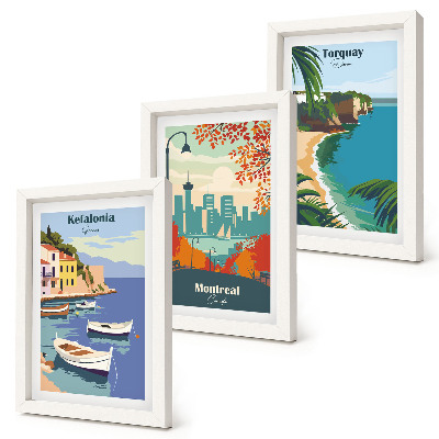 Framed triptych Cityscapes and landscapes from Greece, Canada and Australia