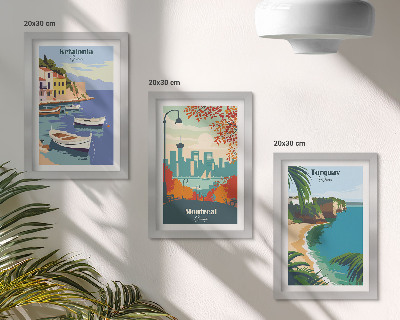 Framed triptych Cityscapes and landscapes from Greece, Canada and Australia