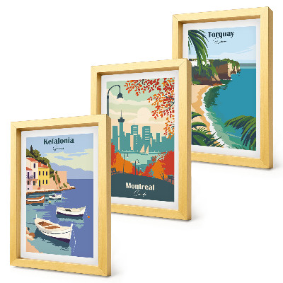 Framed triptych Cityscapes and landscapes from Greece, Canada and Australia