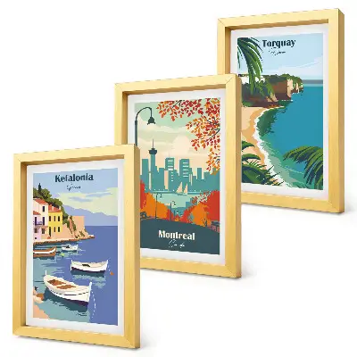 Cityscapes and landscapes from Greece, Canada and Australia framed triptych