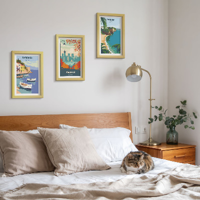 Framed triptych Cityscapes and landscapes from Greece, Canada and Australia
