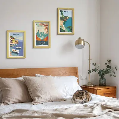 Cityscapes and landscapes from Greece, Canada and Australia framed triptych