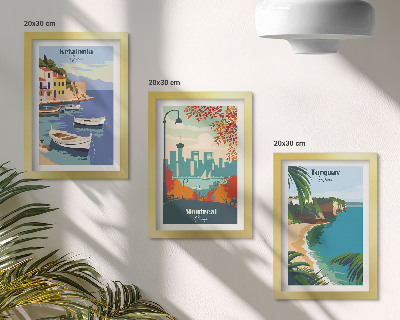 Framed triptych Cityscapes and landscapes from Greece, Canada and Australia