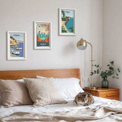 Framed triptych Cityscapes and landscapes from Greece, Canada and Australia