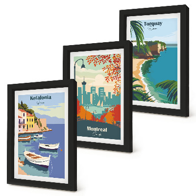 Framed triptych Cityscapes and landscapes from Greece, Canada and Australia