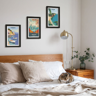 Framed triptych Cityscapes and landscapes from Greece, Canada and Australia