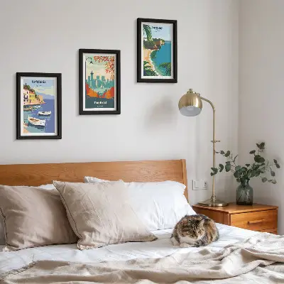 Cityscapes and landscapes from Greece, Canada and Australia framed triptych