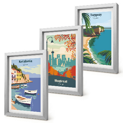 Framed triptych Cityscapes and landscapes from Greece, Canada and Australia