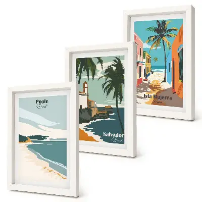 3-piece wall art set tropical landscapes featuring beaches and palm trees