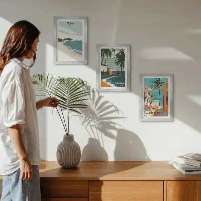 3-piece wall art set tropical landscapes featuring beaches and palm trees