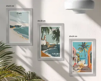 3-piece wall art set tropical landscapes featuring beaches and palm trees