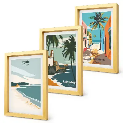 3-piece wall art set tropical landscapes featuring beaches and palm trees