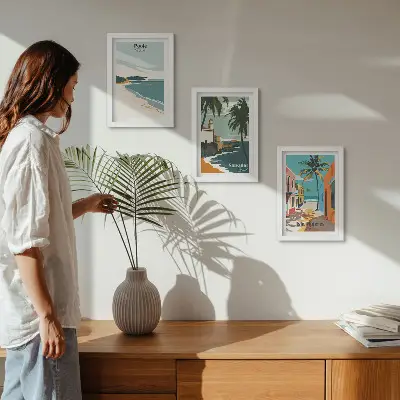 3-piece wall art set tropical landscapes featuring beaches and palm trees