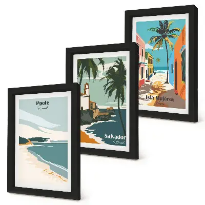 3-piece wall art set tropical landscapes featuring beaches and palm trees