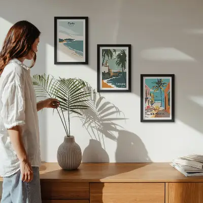 3-piece wall art set tropical landscapes featuring beaches and palm trees