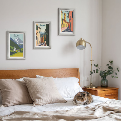 Framed triptych Mountain landscapes and streets of Italian cities