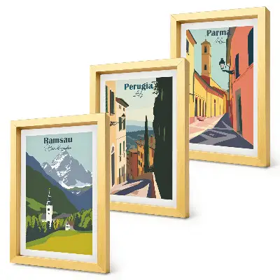 Mountain landscapes and Italian city streets framed triptych