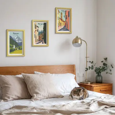 Mountain landscapes and Italian city streets framed triptych
