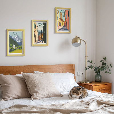 Framed triptych Mountain landscapes and streets of Italian cities