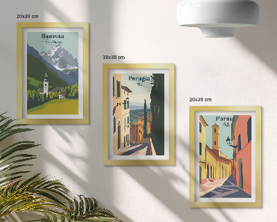 Framed triptych Mountain landscapes and streets of Italian cities