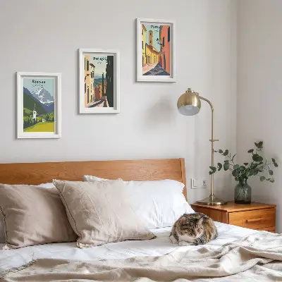 Mountain landscapes and Italian city streets framed triptych