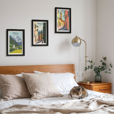 Framed triptych Mountain landscapes and streets of Italian cities
