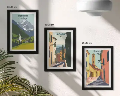 Mountain landscapes and Italian city streets framed triptych
