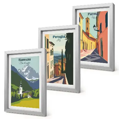 Mountain landscapes and Italian city streets framed triptych