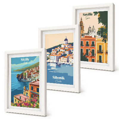 3-piece wall art set Landscapes of European cities with colorful buildings