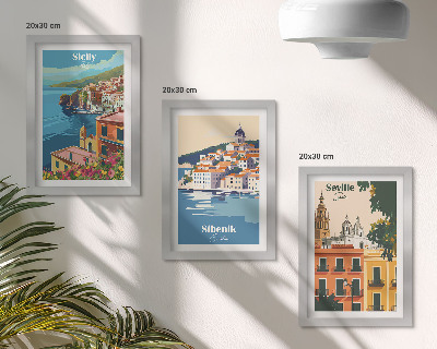 3-piece wall art set Landscapes of European cities with colorful buildings