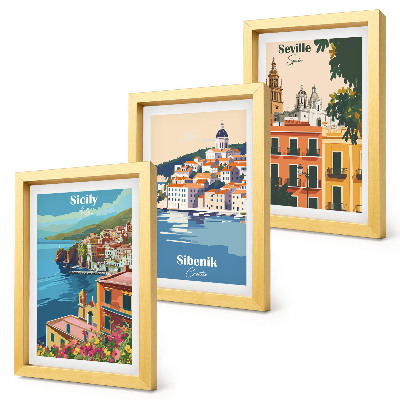 3-piece wall art set Landscapes of European cities with colorful buildings