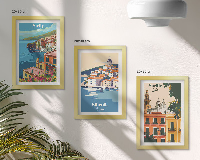 3-piece wall art set Landscapes of European cities with colorful buildings