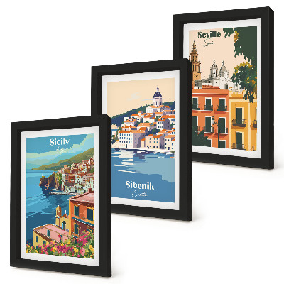 3-piece wall art set Landscapes of European cities with colorful buildings