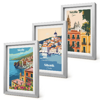 3-piece wall art set Landscapes of European cities with colorful buildings
