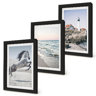 Photo frame wall Horses in motion beach and lighthouse water waves