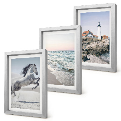 Photo frame wall Horses in motion beach and lighthouse water waves