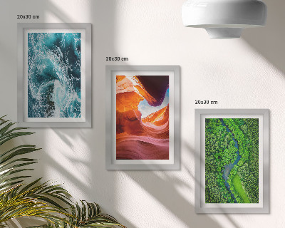 Framed triptych Water in motion canyon and green forest nature