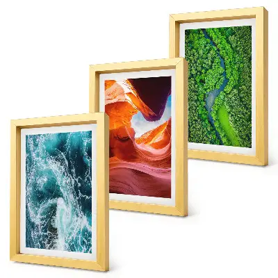 Water in motion canyon and green forest nature framed triptych