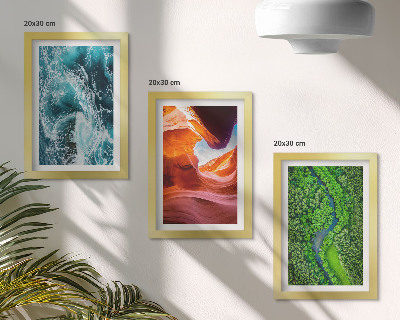 Framed triptych Water in motion canyon and green forest nature