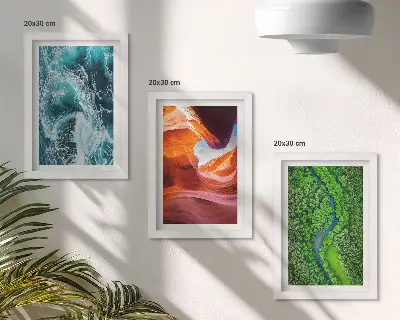 Water in motion canyon and green forest nature framed triptych