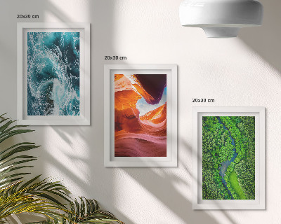 Framed triptych Water in motion canyon and green forest nature